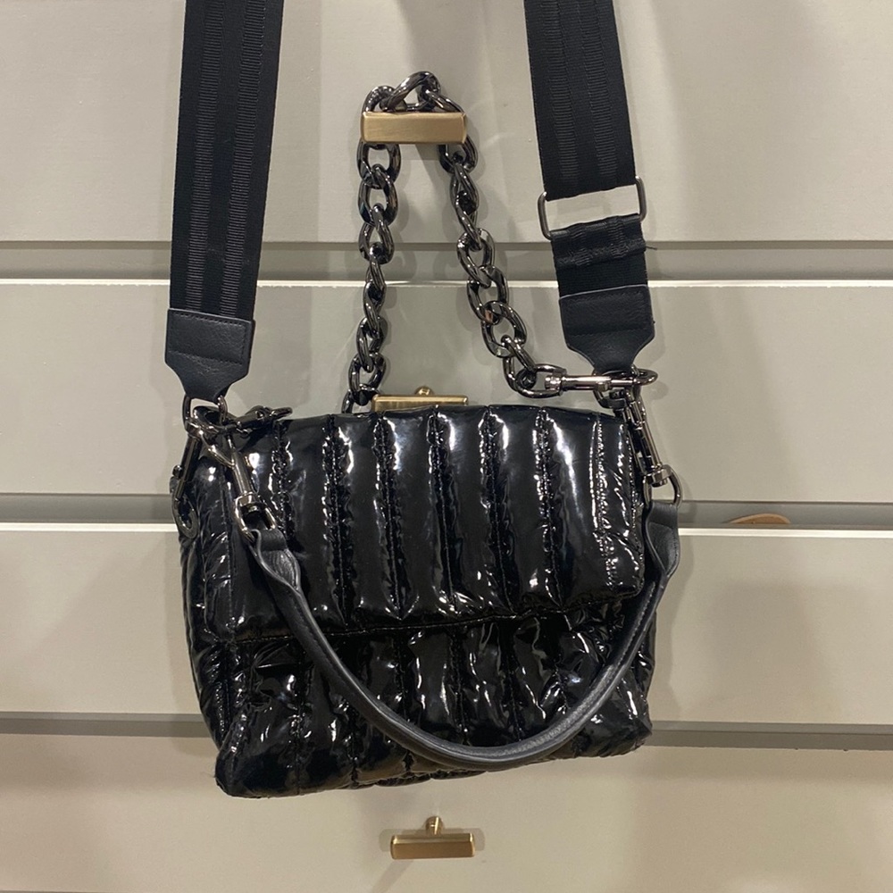 Think Royln Puff Black Patent Bar Bag